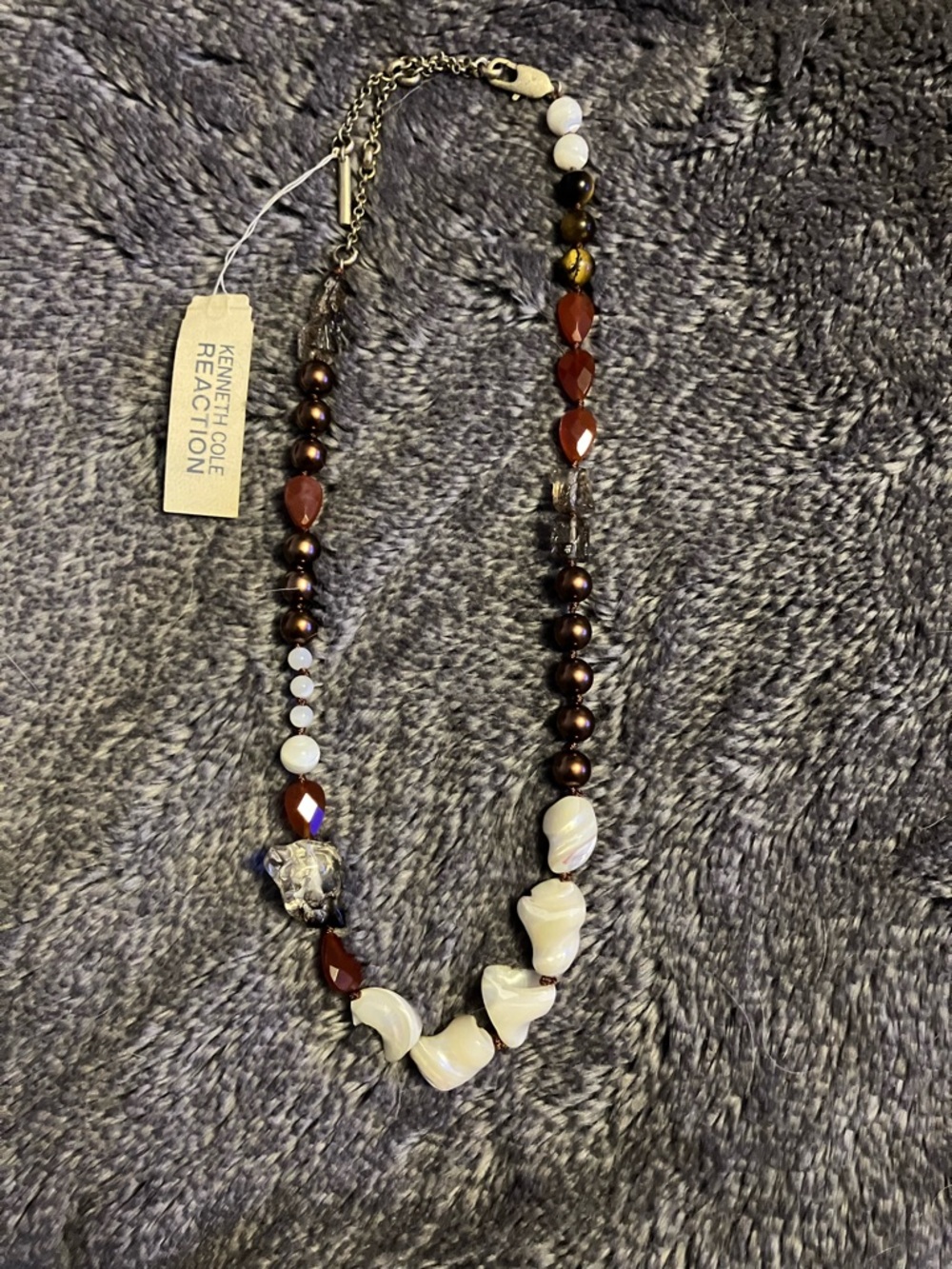 Kenneth Cole Reaction Brown, White and Red Mixed-Bead Necklace